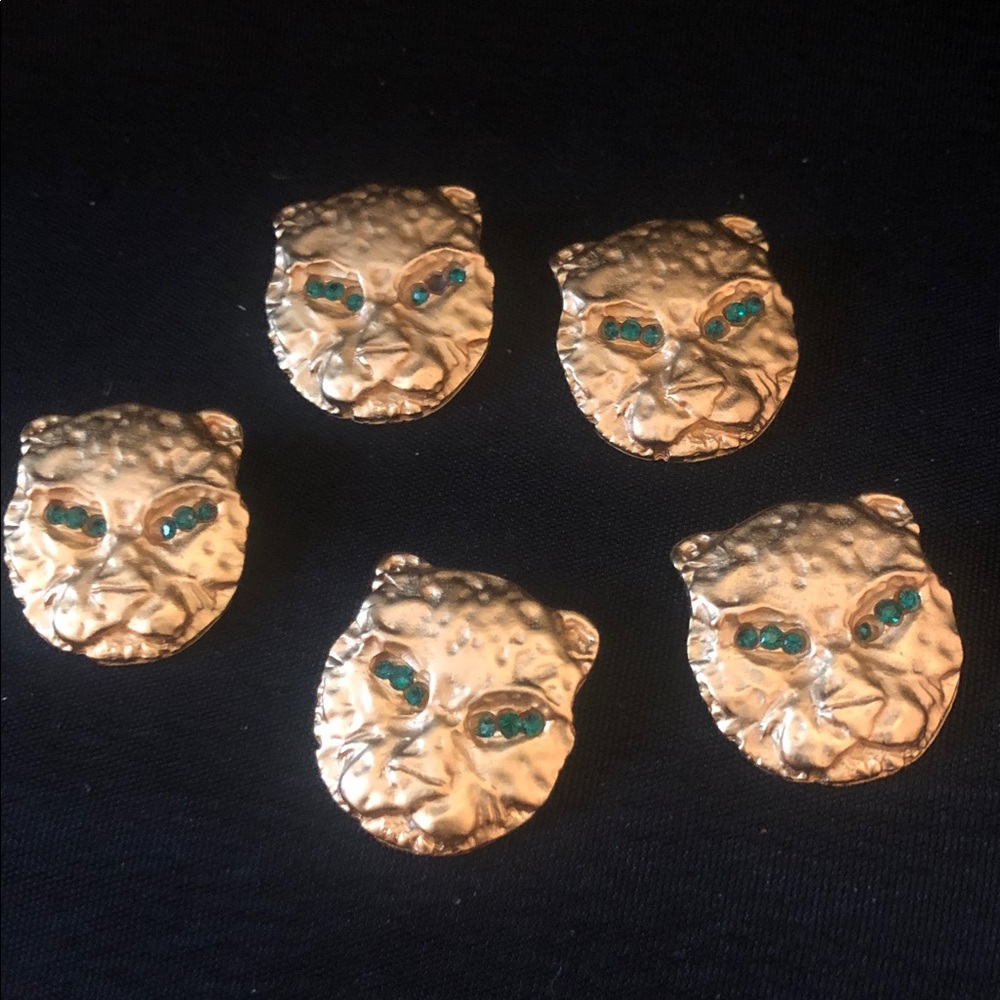 Vintage Faux Gold Tigers with jeweled eyes Buttons